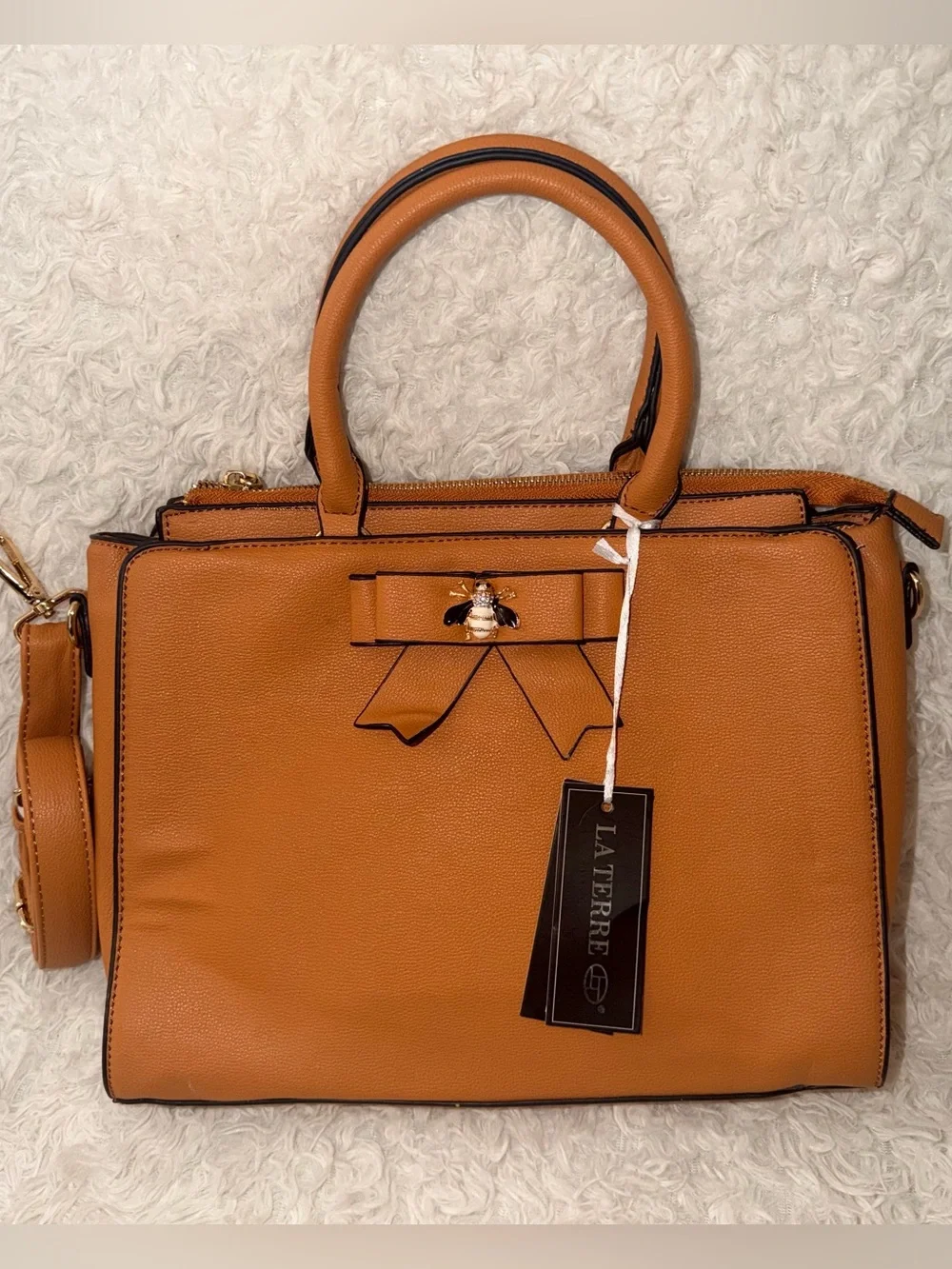 LA TERRE Structured Tan Faux Leather Handbag/Crossbody Bag